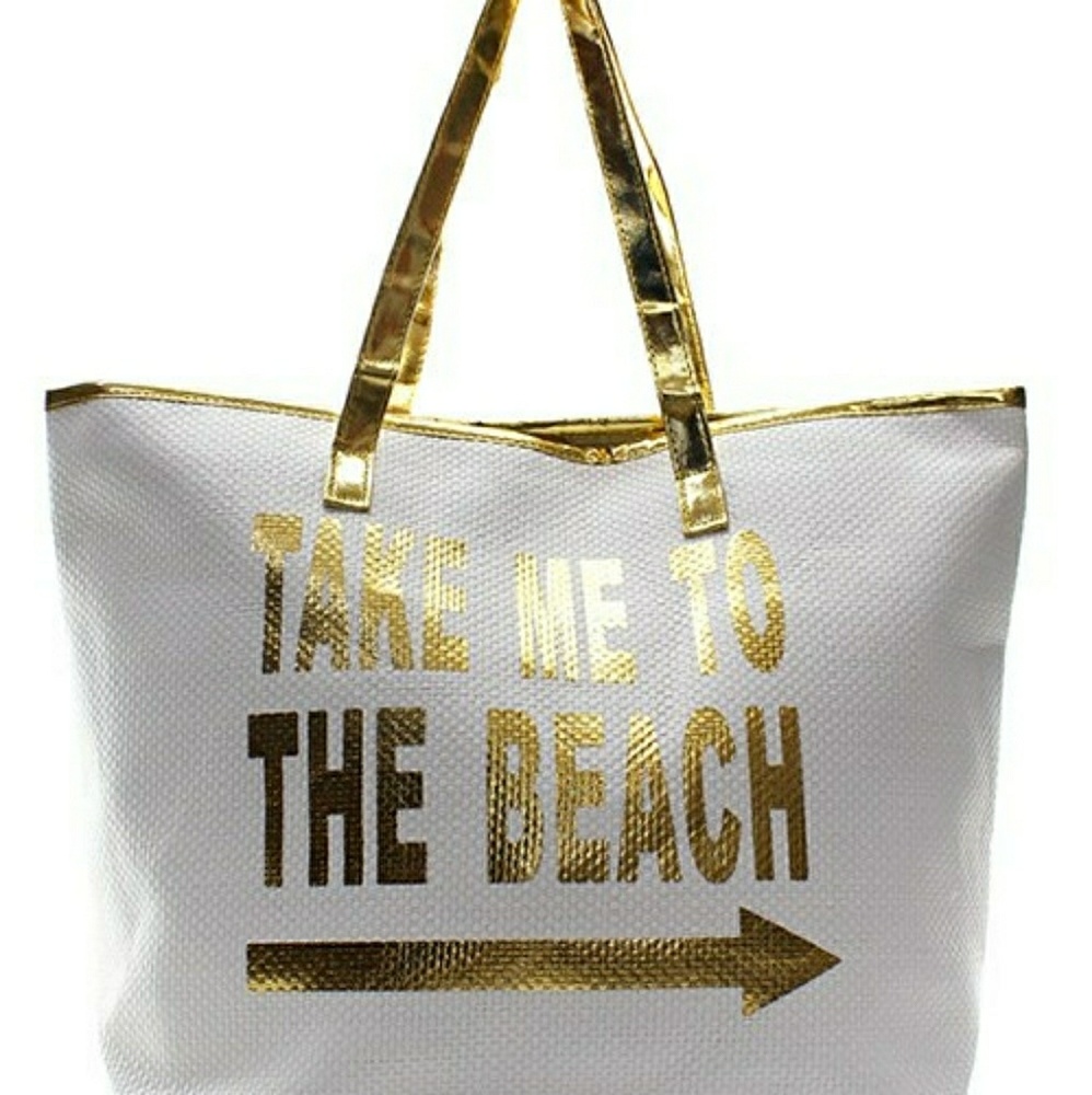 GOLD CANVAS "TAKE ME TO THE BEACH" TOTE/CARRY ALL